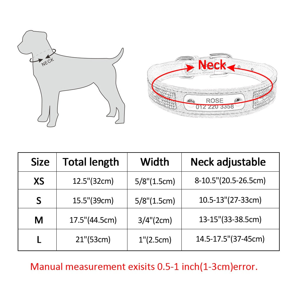 Collier pour Chien Personnalisé en Daim - Strass Brillants & Gravure Gratuite - XS à L
