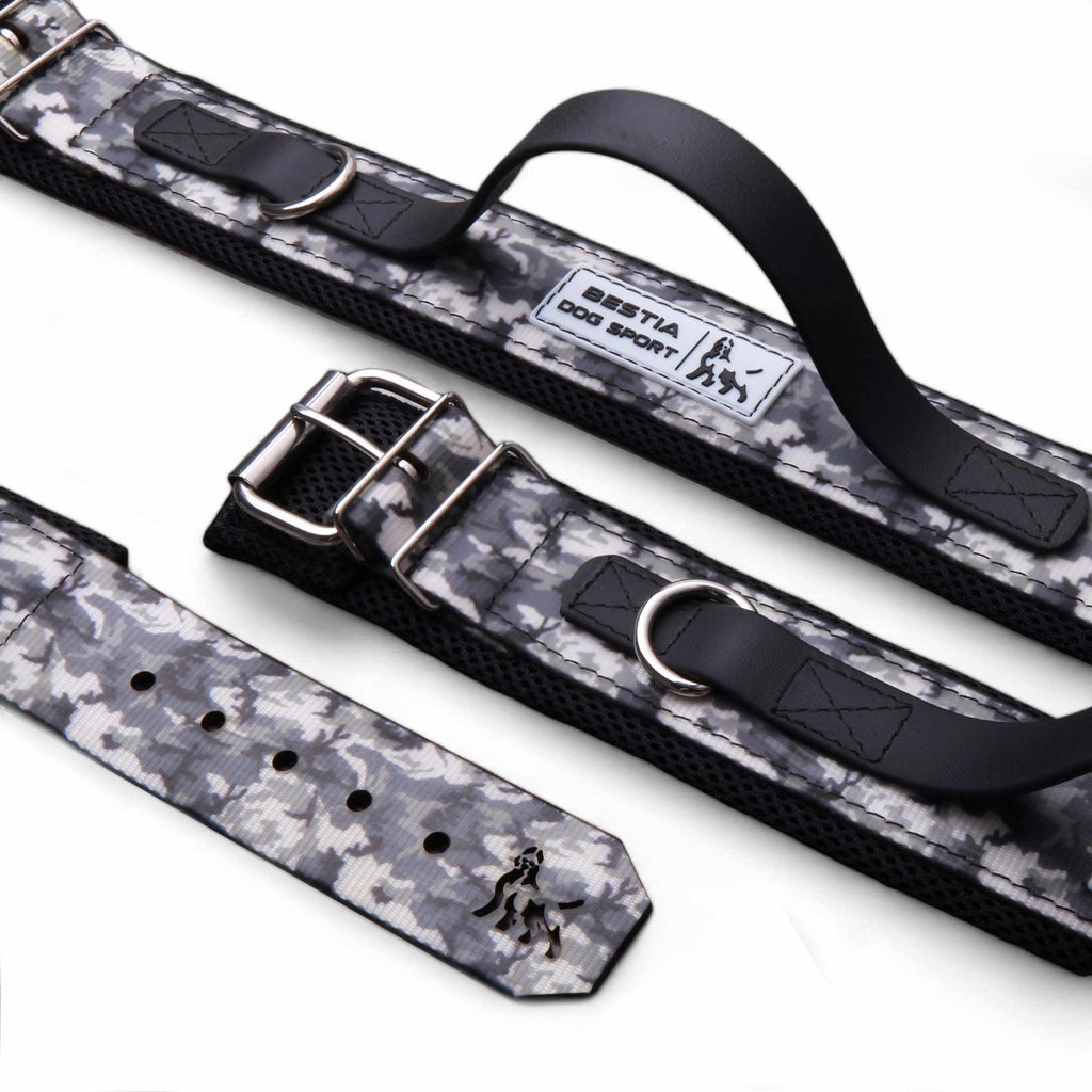🐕‍🦺 BESTIA Dog Sport - Handle Collar Grey Camo | Collier 2” Ultra‑Robuste avec Poignée