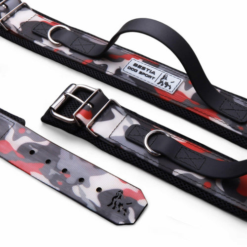 Dog 🐶 BESTIA DOG SPORT - Handle Collar Red Camo Collier Heavy‑Duty avec Poignée - Acier Inox & Coussin Confort