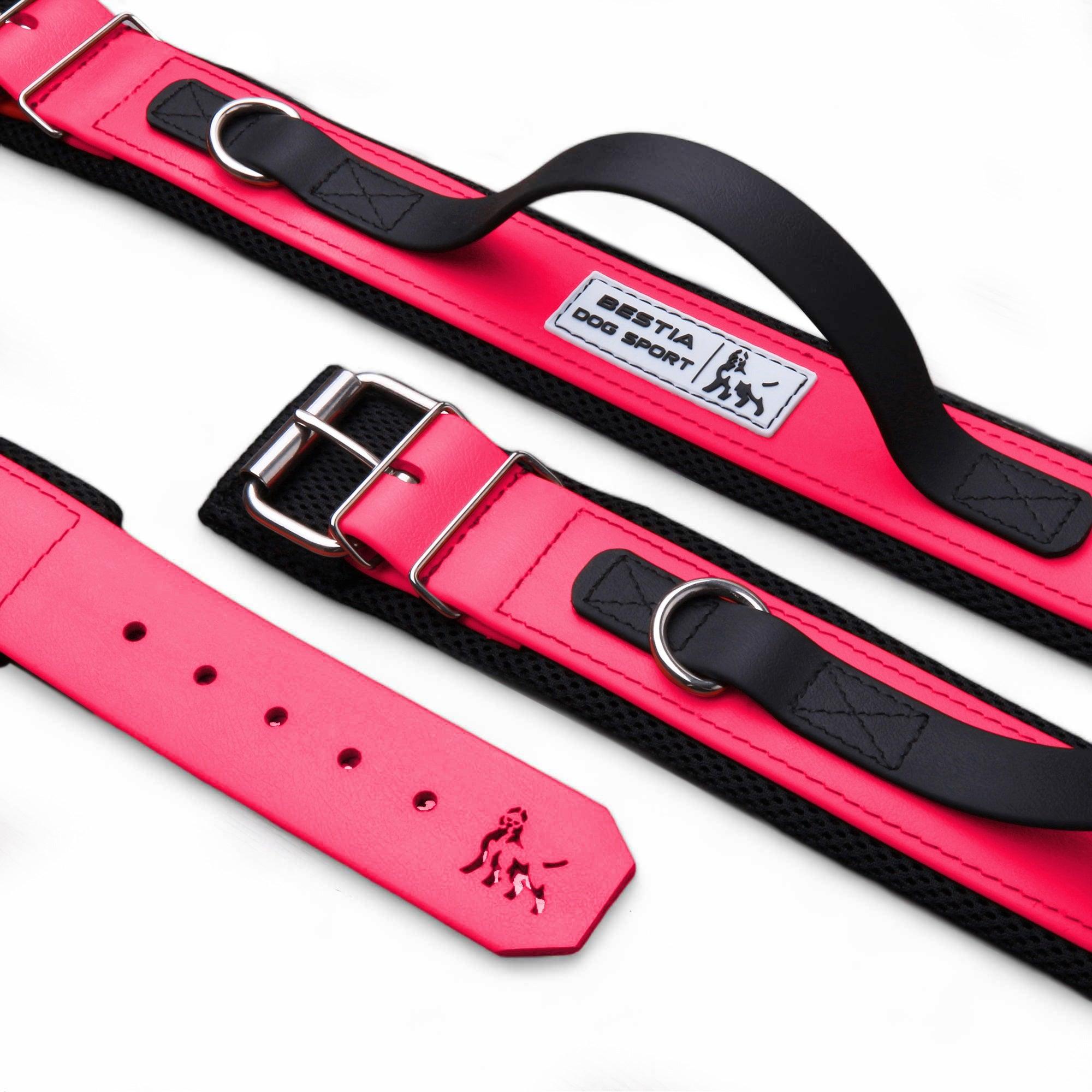 Tactical Premium Dog 🐺 BESTIA DOG SPORT - Handle Collar Neon Pink (Collier à Poignée Ultra‑Résistant 2’’)