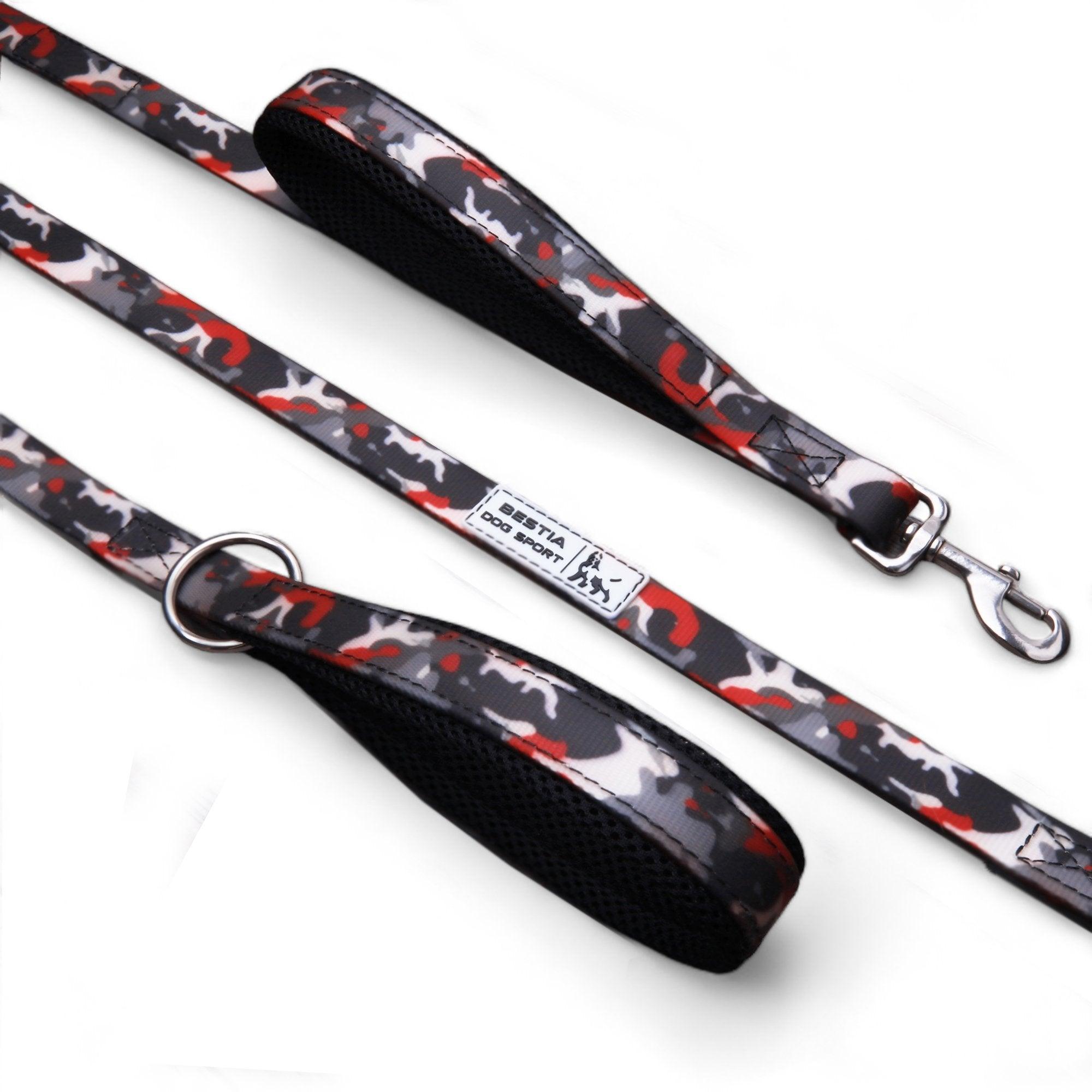 Tactical Premium 🐺 BESTIA DOG SPORT - Laisse Double Poignée Red Camo (Ultra‑Résistante)