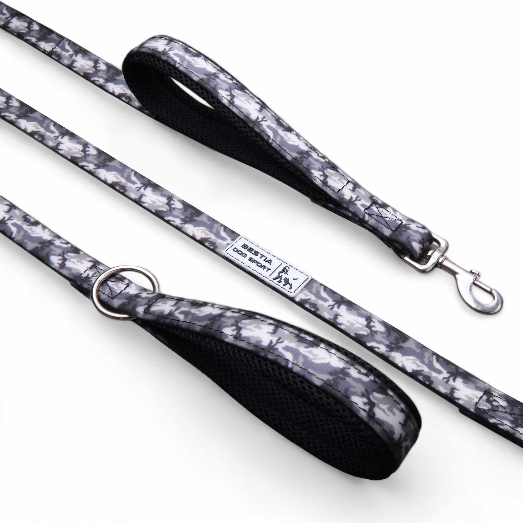 Dog 🐶 BESTIA DOG SPORT - Laisse Double Poignée Grey Camo (Ultra Heavy Duty)