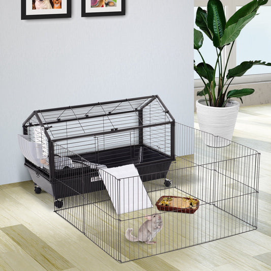Cage Métallique PawHut pour Petits Animaux Maison Principale avec Enclos Pliable