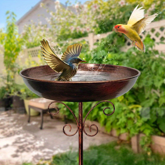 Vintage Metal Bird Bath with Pedestal Stand-1