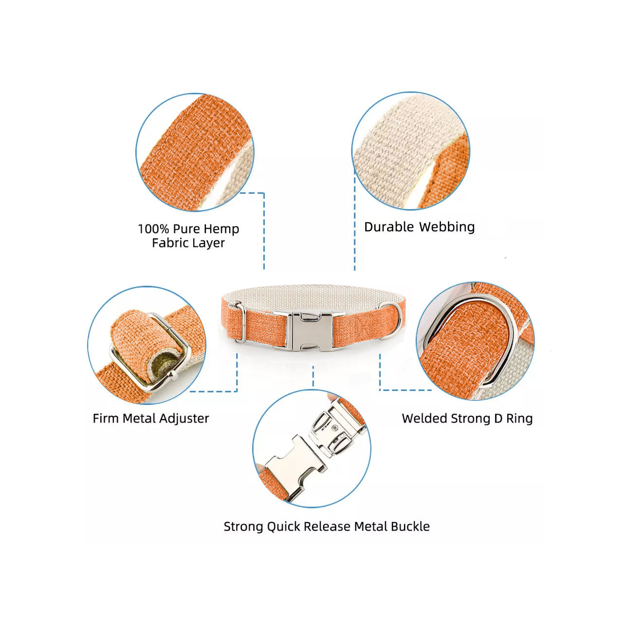 Organic Hemp & Cotton Dog Collar - Orange Burst • Collier Naturel en Chanvre & Coton Bio