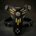 🐉 BESTIA “Atlantis” Harnais - Cuir Noir & Effet Caméléon Luxe | Rembourrage Orthopédique | Pour Grandes & Géantes Races | Fait Main en Europe