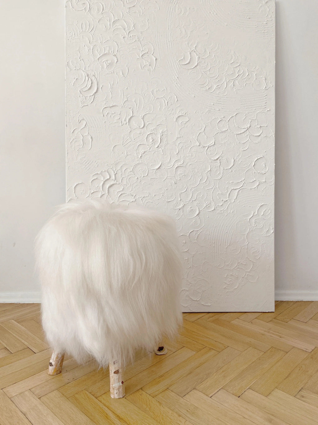 Wooden Natural Sheepskin Stool-0