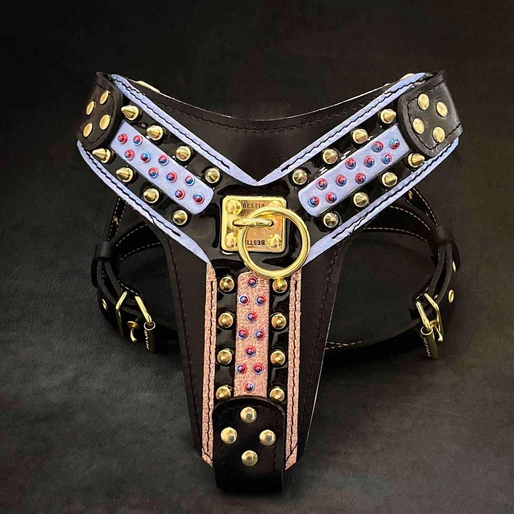 Luxe Artisanal 🐺 Harnais Candy Black - Cuir Premium & Rembourrage Orthopédique (Fait Main en Europe)
