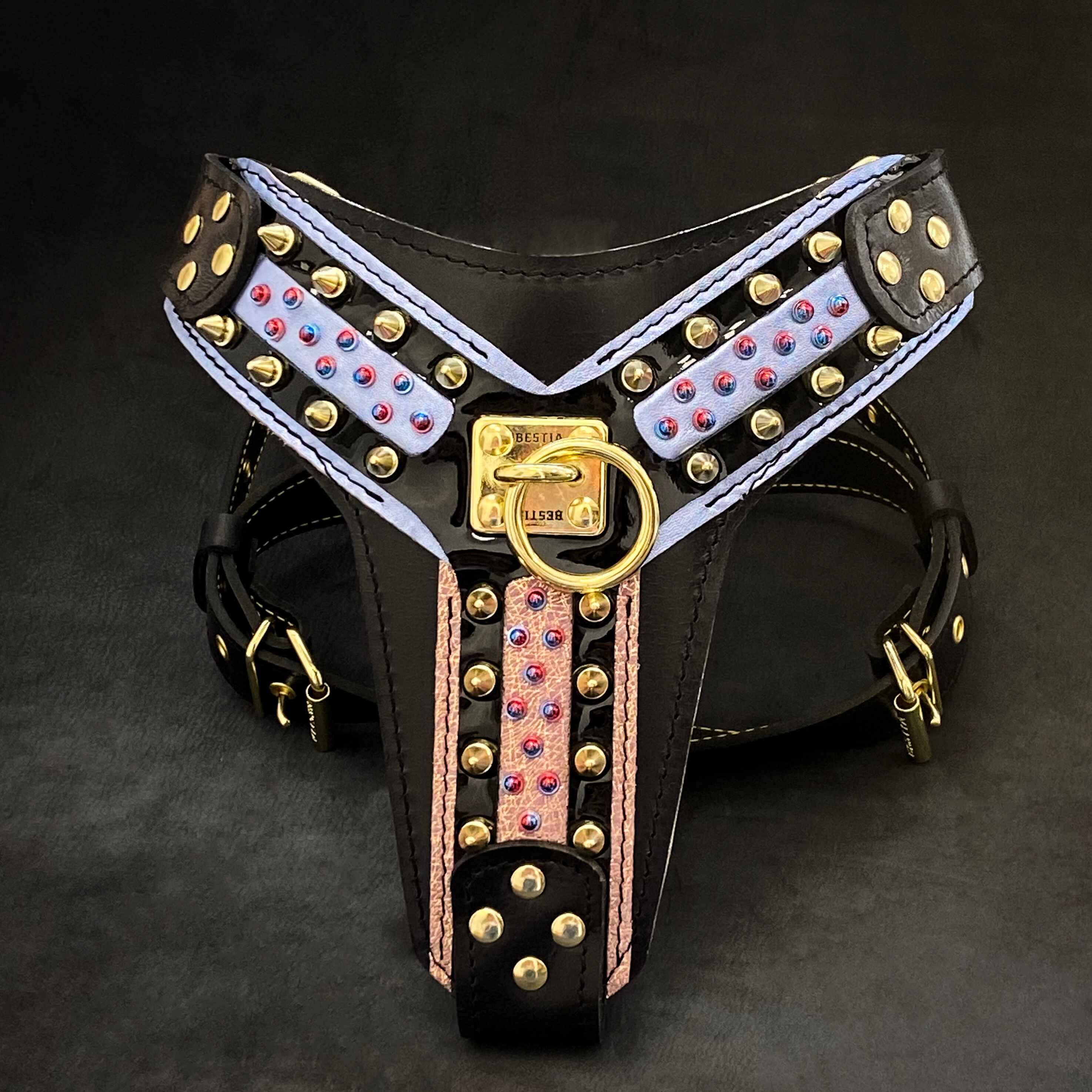 Luxe Artisanal 🐺 Harnais Candy Black - Cuir Premium & Rembourrage Orthopédique (Fait Main en Europe)