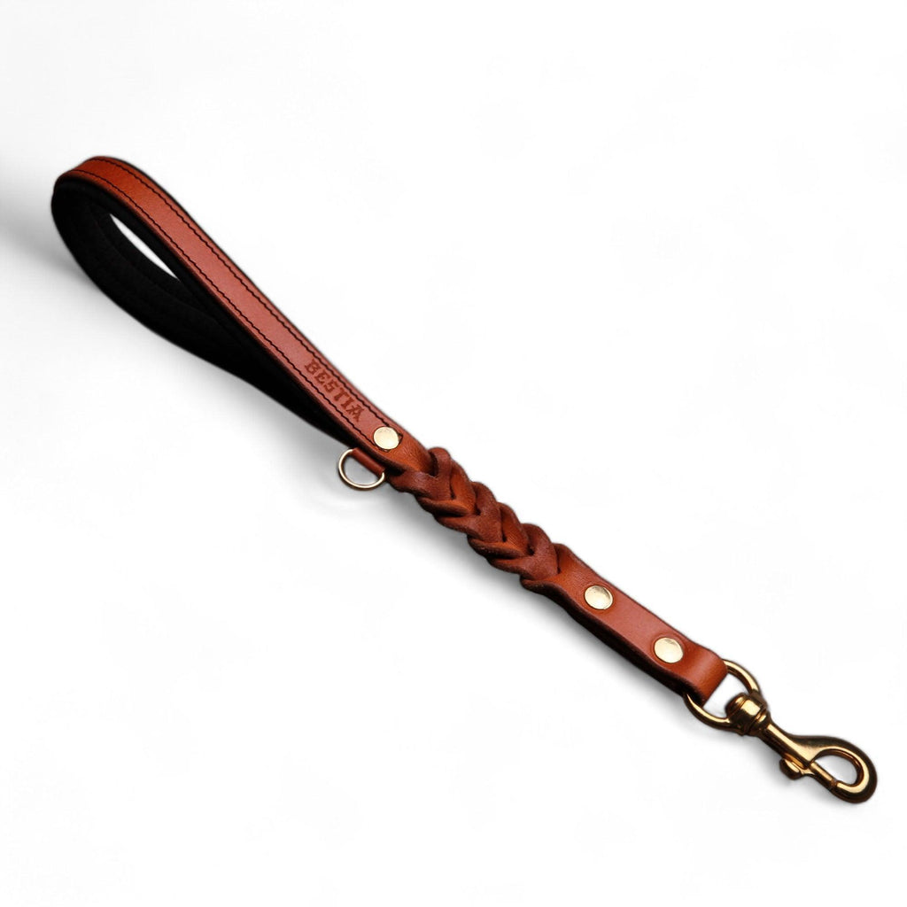 🐕‍🦺 Short “Control” Lead - Laisse Courte Cuir 46 cm | Brass / Chrome