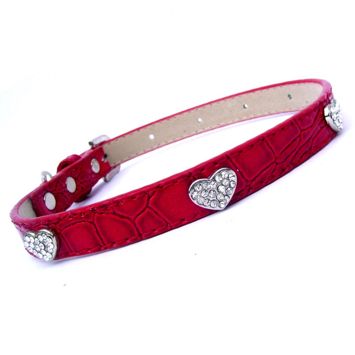 Collier Luxe pour Chien – Croco Rouge & Cristaux Étincelants