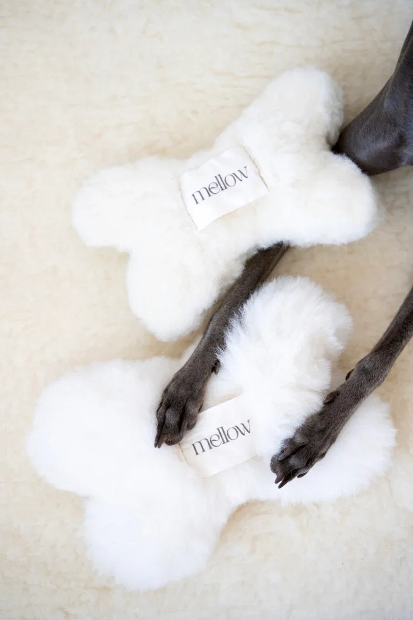 🦴✨ Natural Sheepskin Dog Toy - Bone (White)