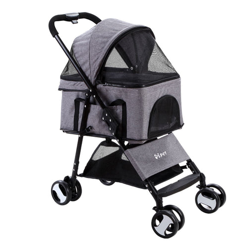 Chariot 3-en-1 pour animaux - i.Pet, gris, avec panier de rangement et roues EVA durables