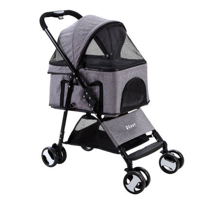 Chariot 3-en-1 pour animaux - i.Pet, gris, avec panier de rangement et roues EVA durables