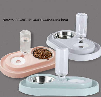 gamelle double automatique pour chien et chat avec bouteille d’eau