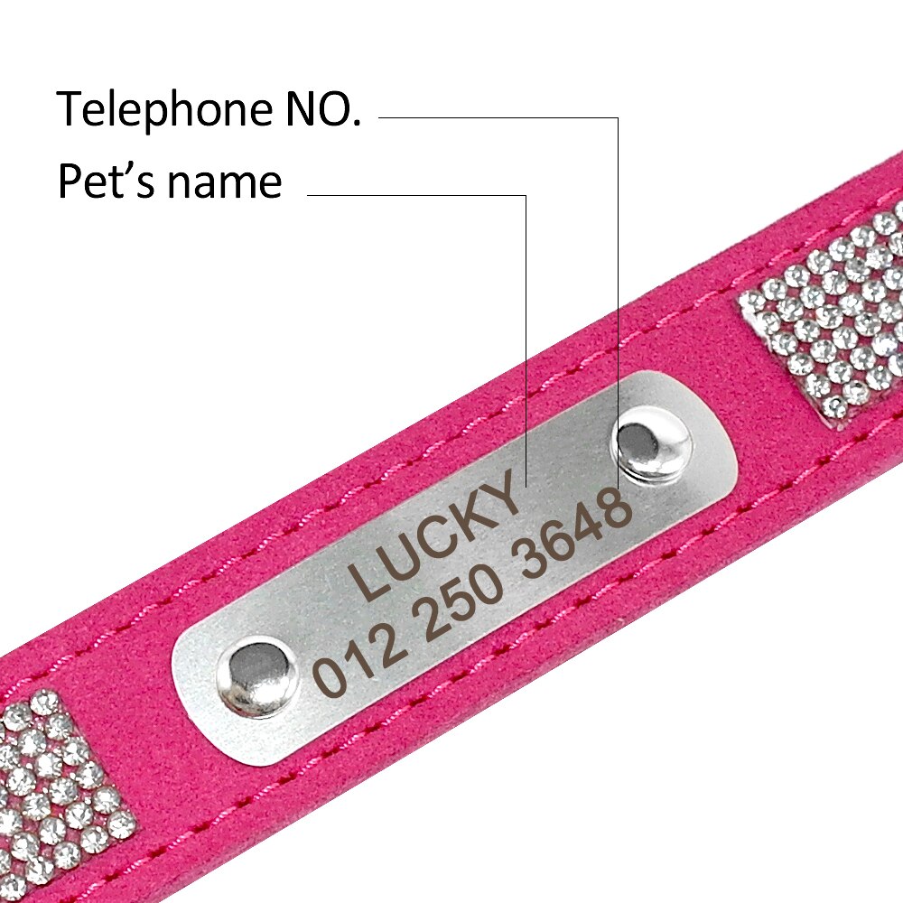 Collier pour Chien Personnalisé en Daim - Strass Brillants & Gravure Gratuite - XS à L