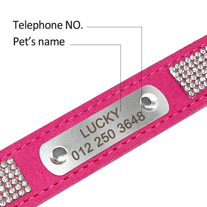 Collier pour Chien Personnalisé en Daim - Strass Brillants & Gravure Gratuite - XS à L