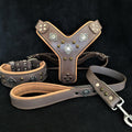 🪶🐺 AZTEC BIG DOG SET - Harnais • Collier • Laisse (Gris)