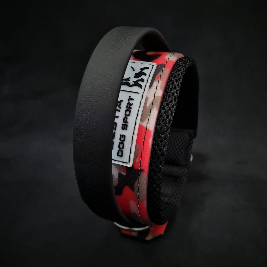 Dog 🐶 BESTIA DOG SPORT - Handle Collar Red Camo Collier Heavy‑Duty avec Poignée - Acier Inox & Coussin Confort
