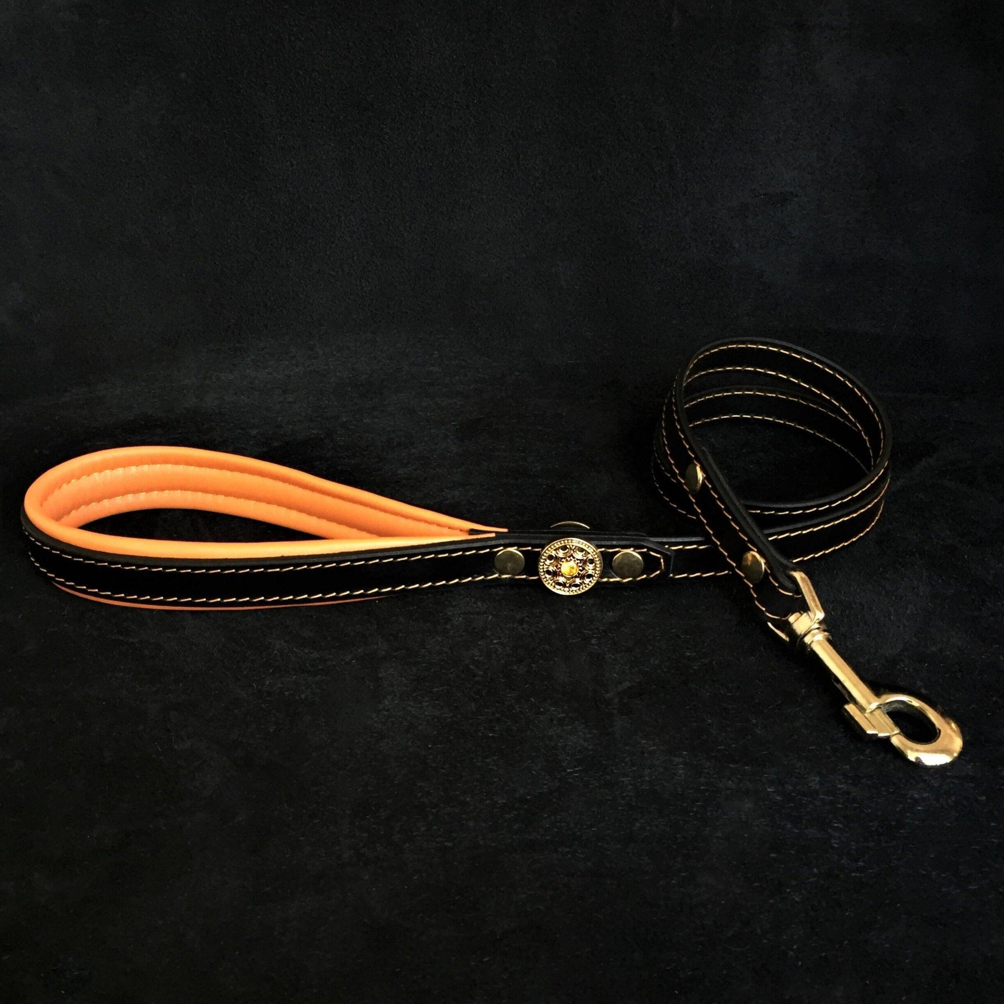 🧡 Bijou Leather Lead - Laisse Cuir Orange | 110 cm