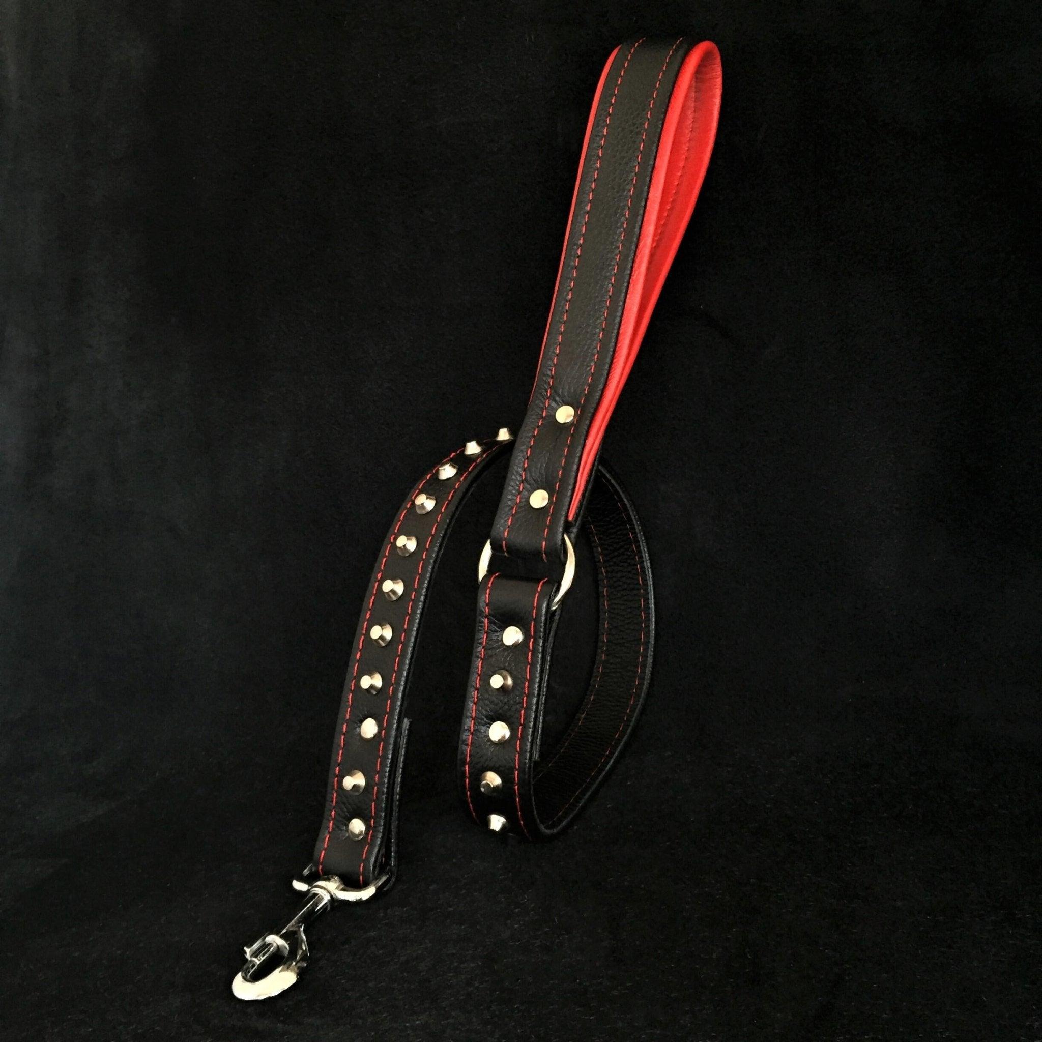 🖤 Black Soft Leather Studded Leash - Laisse Cuir 1m | 27 Studs