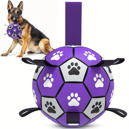 Dog 🐶 Rubber Dog Durable Soccer Ball with Straps - Purple/Black (Ballon de Football Résistant pour Chiens)