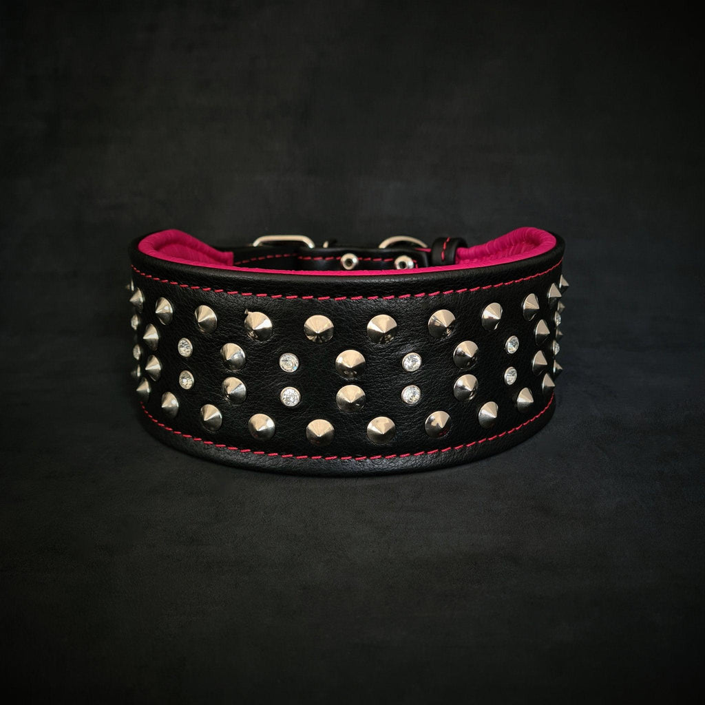 CRYSTAL™ 2.8” Soft Leather Collar 💎🖤 | Collier Cuir Large & Confort 7 cm pour Grandes Races