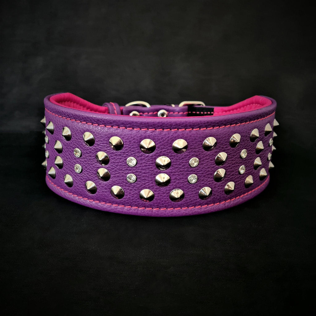 CRYSTAL™ 2.8” Soft Leather Collar 💎🖤 | Collier Cuir Large & Confort 7 cm pour Grandes Races
