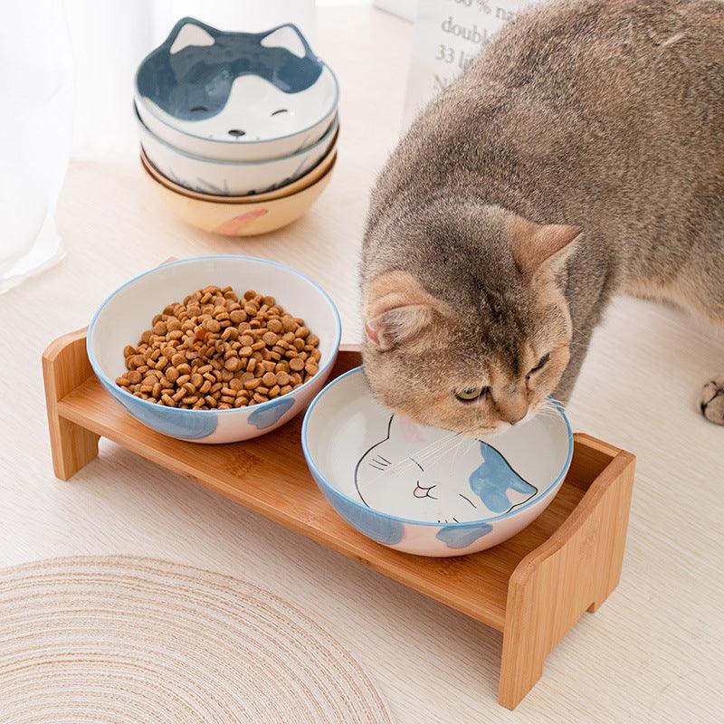 🐱 Bols en Céramique Élevés pour Chat 🍽️ - Set Double + Support | Posture Saine & Design Premium