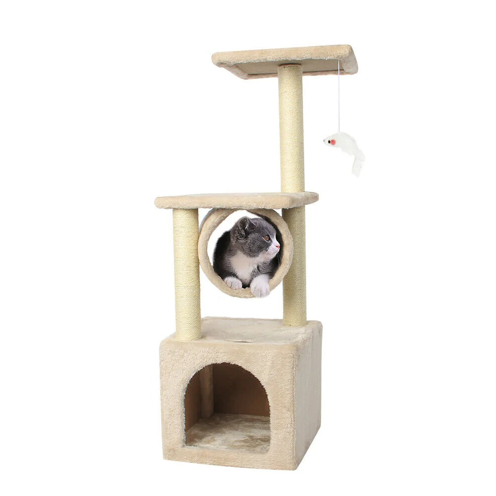 Structure en bois recouverte de fourrure douce pour chat