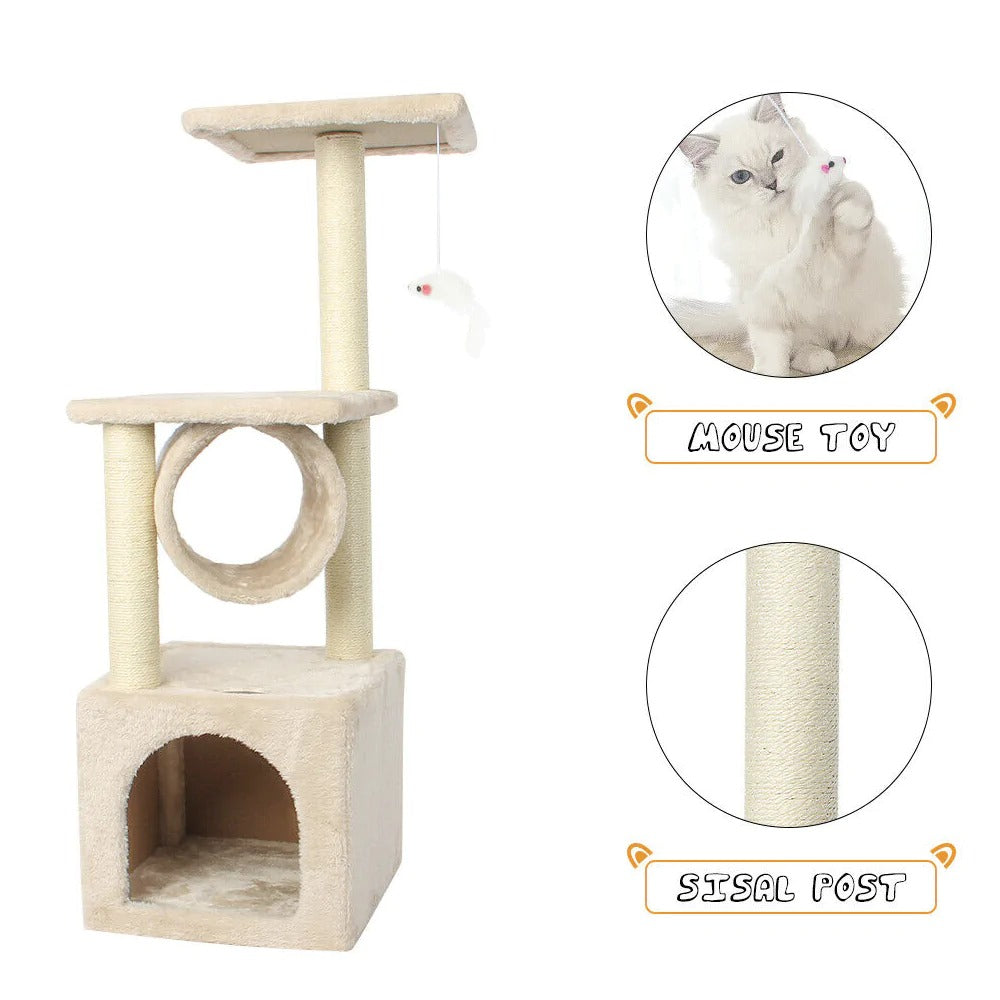meuble pour chat avec plateformes de repos et colonnes à griffer