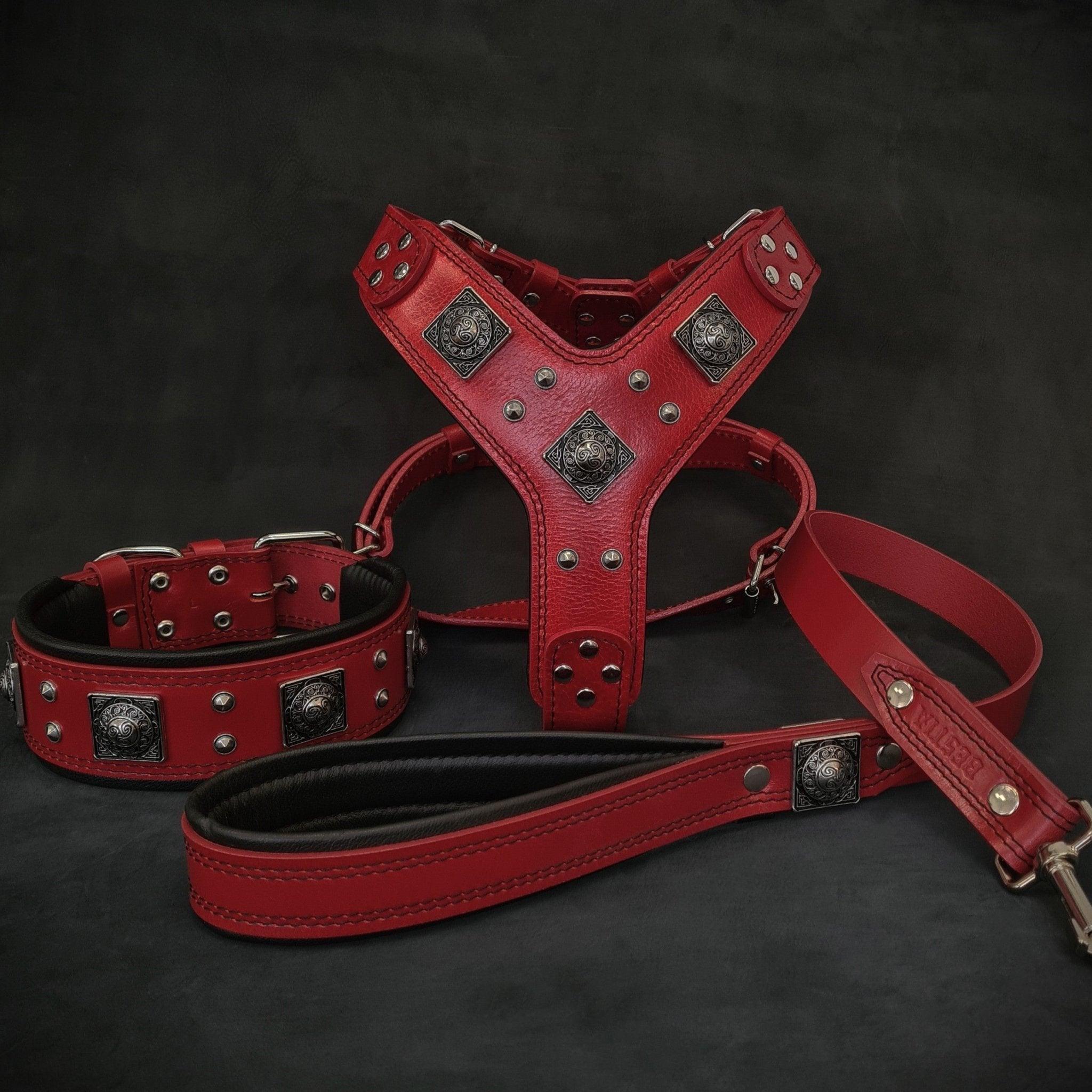 ❤️🤎 EROS BIG Dog SET - Harnais + Collier + Laisse | Red Edition
