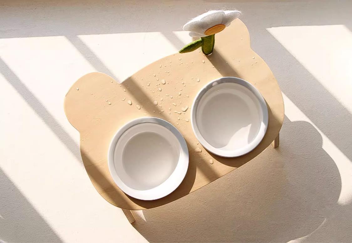 🐶🐱 Forest Tree Tilted Pet Bowl With Oakwood Stand