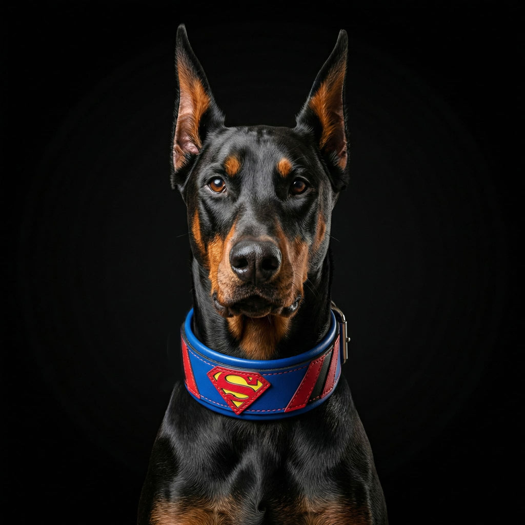 🦸🐕 SUPERDOG Leather Collar - Collier Premium Bleu & Rouge