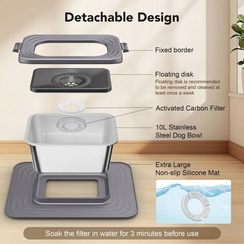 Dog 🐶 Gamelle d’Eau Inox XXL avec Tapis - Hydratation Propre & Contrôlée
