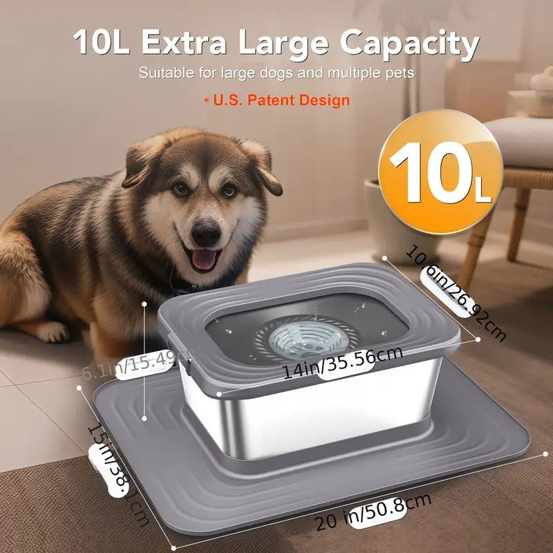 Dog 🐶 Gamelle d’Eau Inox XXL avec Tapis - Hydratation Propre & Contrôlée