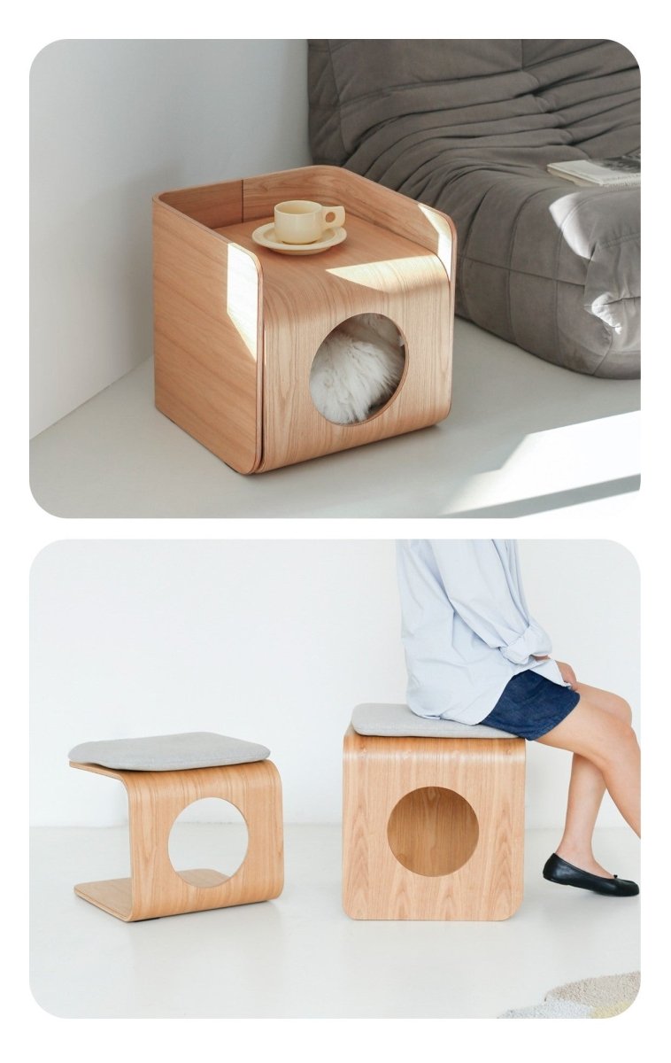 🐱 Natural Wood Cat Bed House