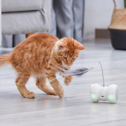 Jouet intelligent pour chat - Voiture interactive avec lumières, plumes et balles pour éveil sensoriel