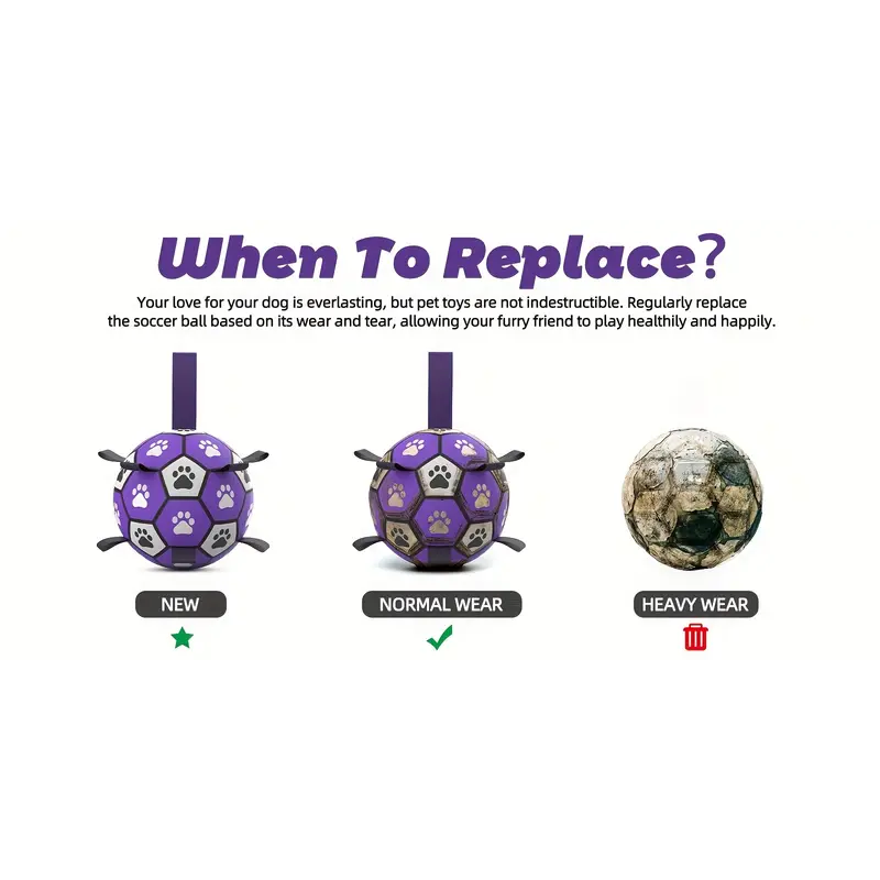 Dog 🐶 Rubber Dog Durable Soccer Ball with Straps - Purple/Black (Ballon de Football Résistant pour Chiens)