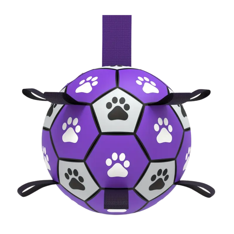 Dog 🐶 Rubber Dog Durable Soccer Ball with Straps - Purple/Black (Ballon de Football Résistant pour Chiens)