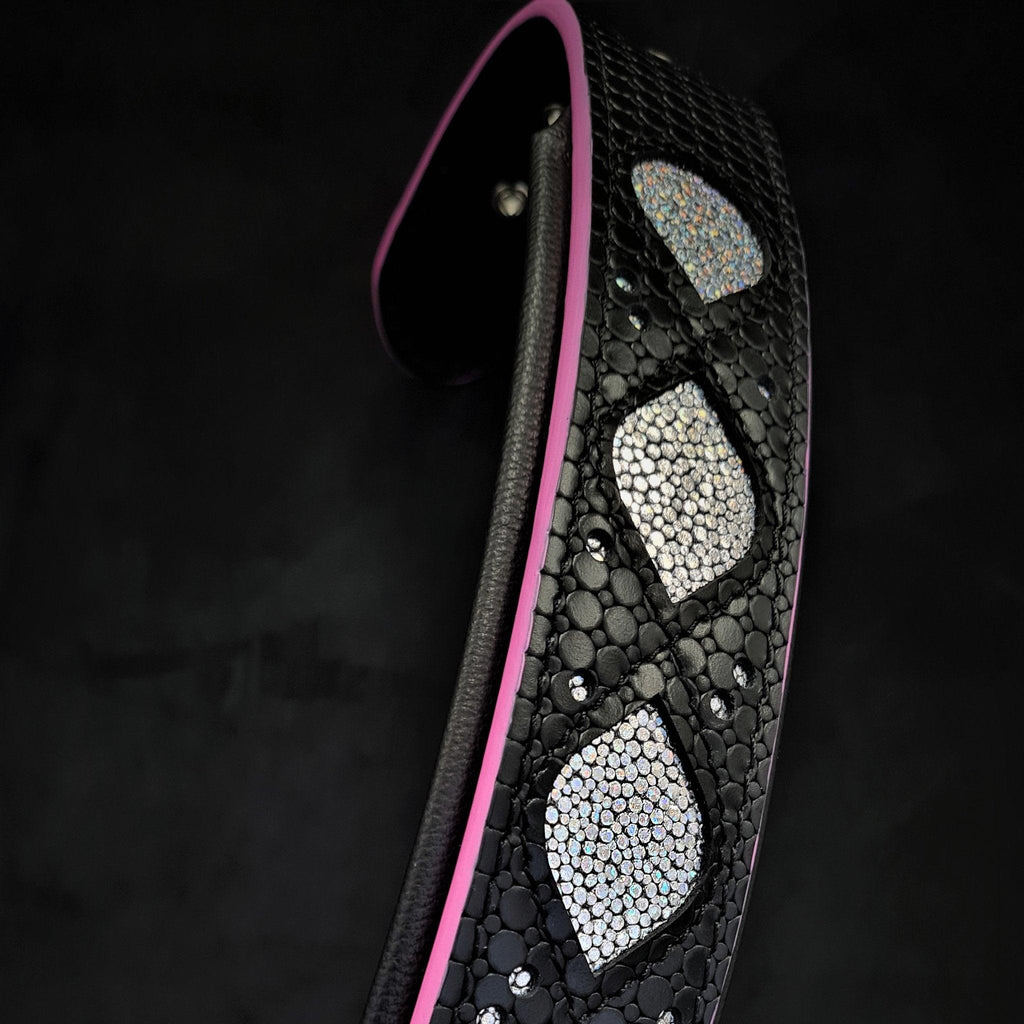 ✨ BESTIA “Ariel” Collier en Cuir - Collier Premium Noir à Paillettes pour Chiens Élégants | Confort Rembourré | Fait Main en Europe