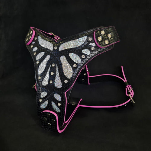 Collection Luxe Artisanal 🐶 Harnais Ariel - Cuir Premium & Motif Sirène Glitter (Fait Main en Europe)