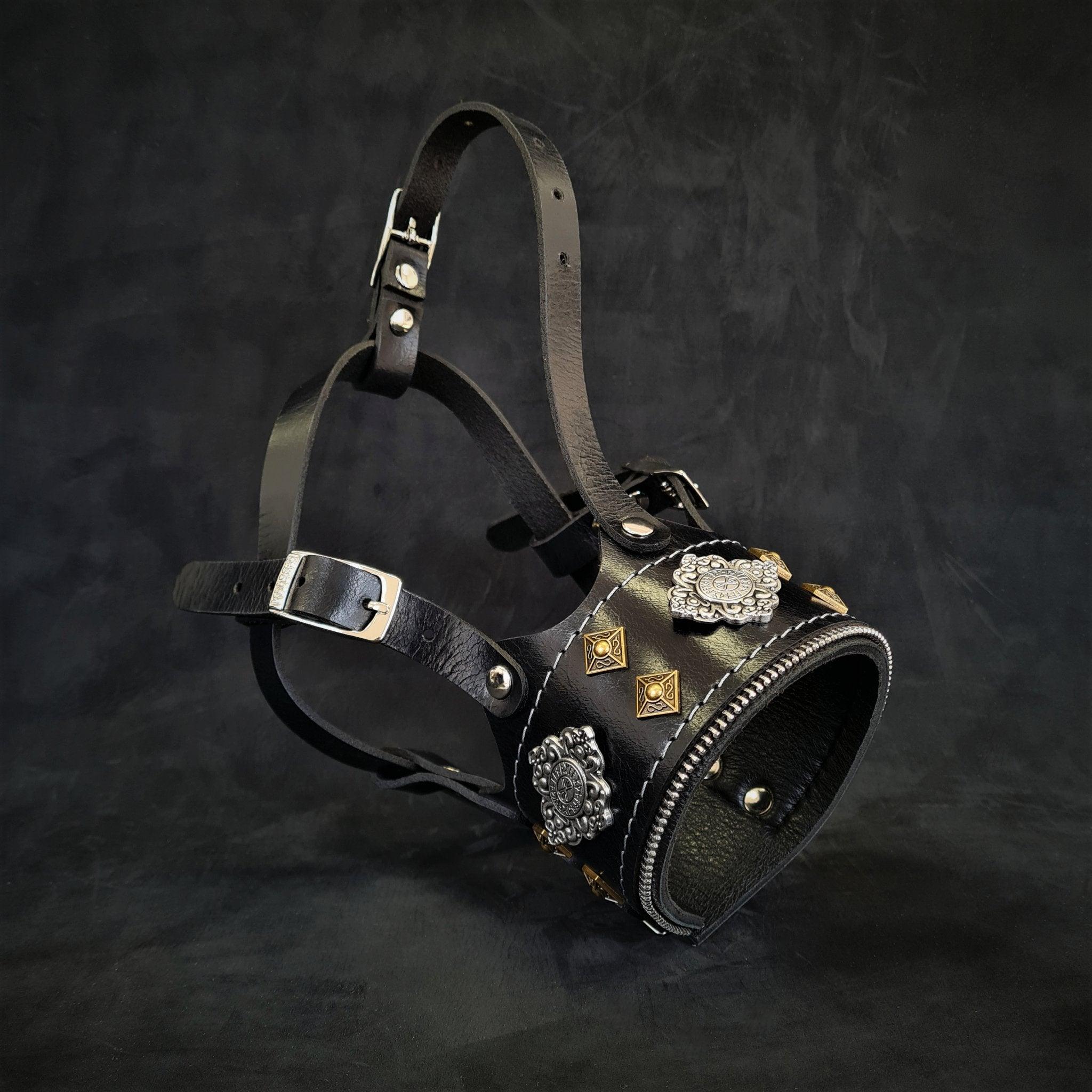 🐺 BESTIA “Aztec” Leather Muzzle Black - Premium Bridle Leather Dog Muzzle for Strong Breeds | Handmade in Europe