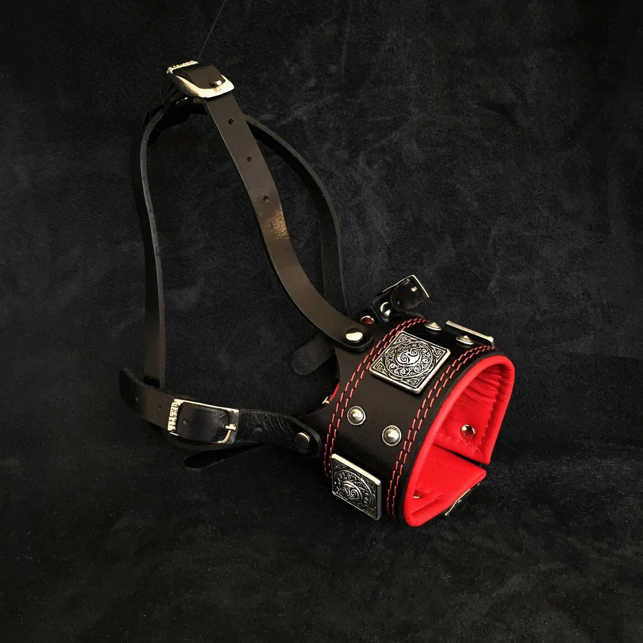 🐺 BESTIA “Eros” Muzzle Black & Red - Premium Leather Dog Muzzle for Strong Breeds | Handmade in Europe