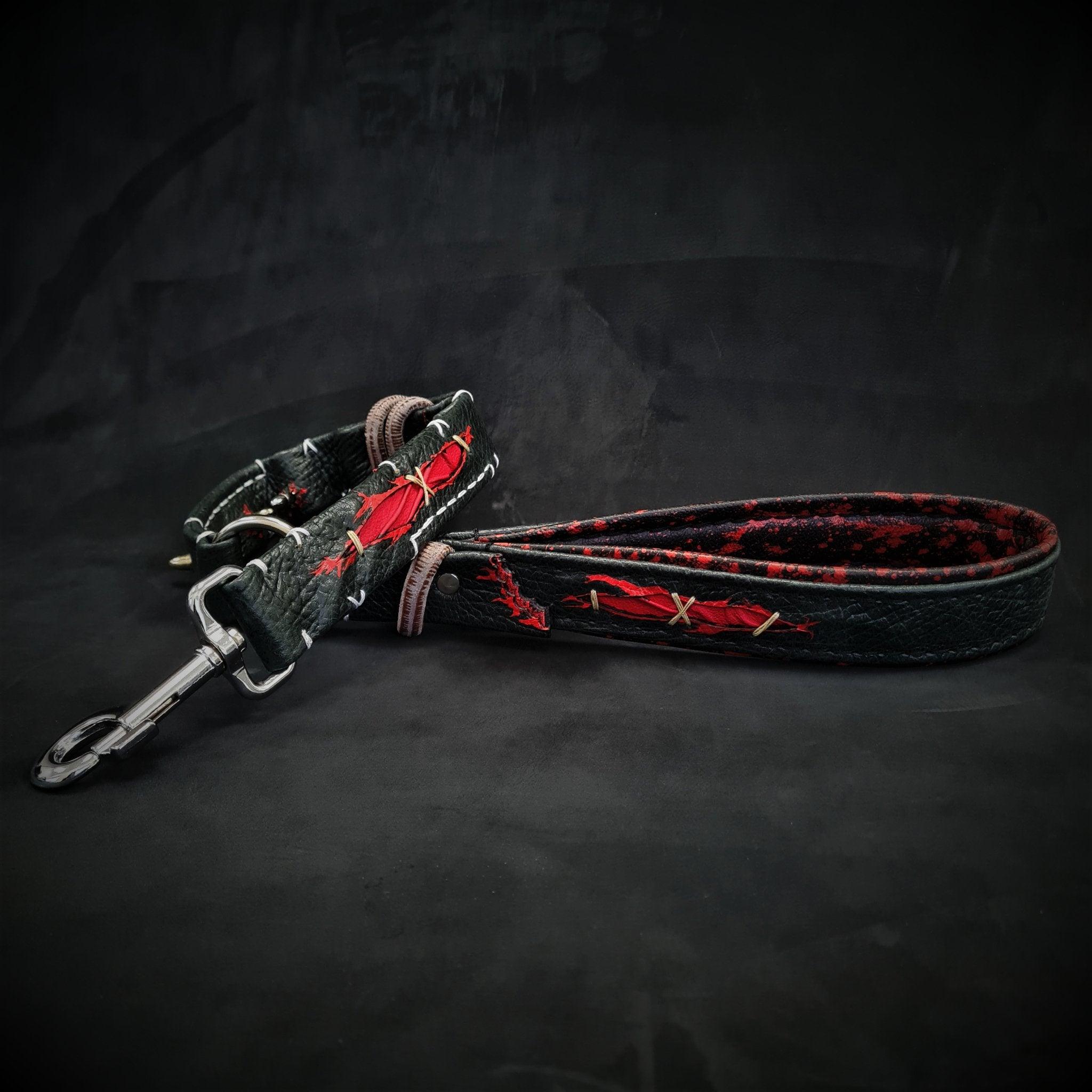 🖤👻 Haunted Leather Leash - Laisse Premium Elephant Pattern (100 cm)