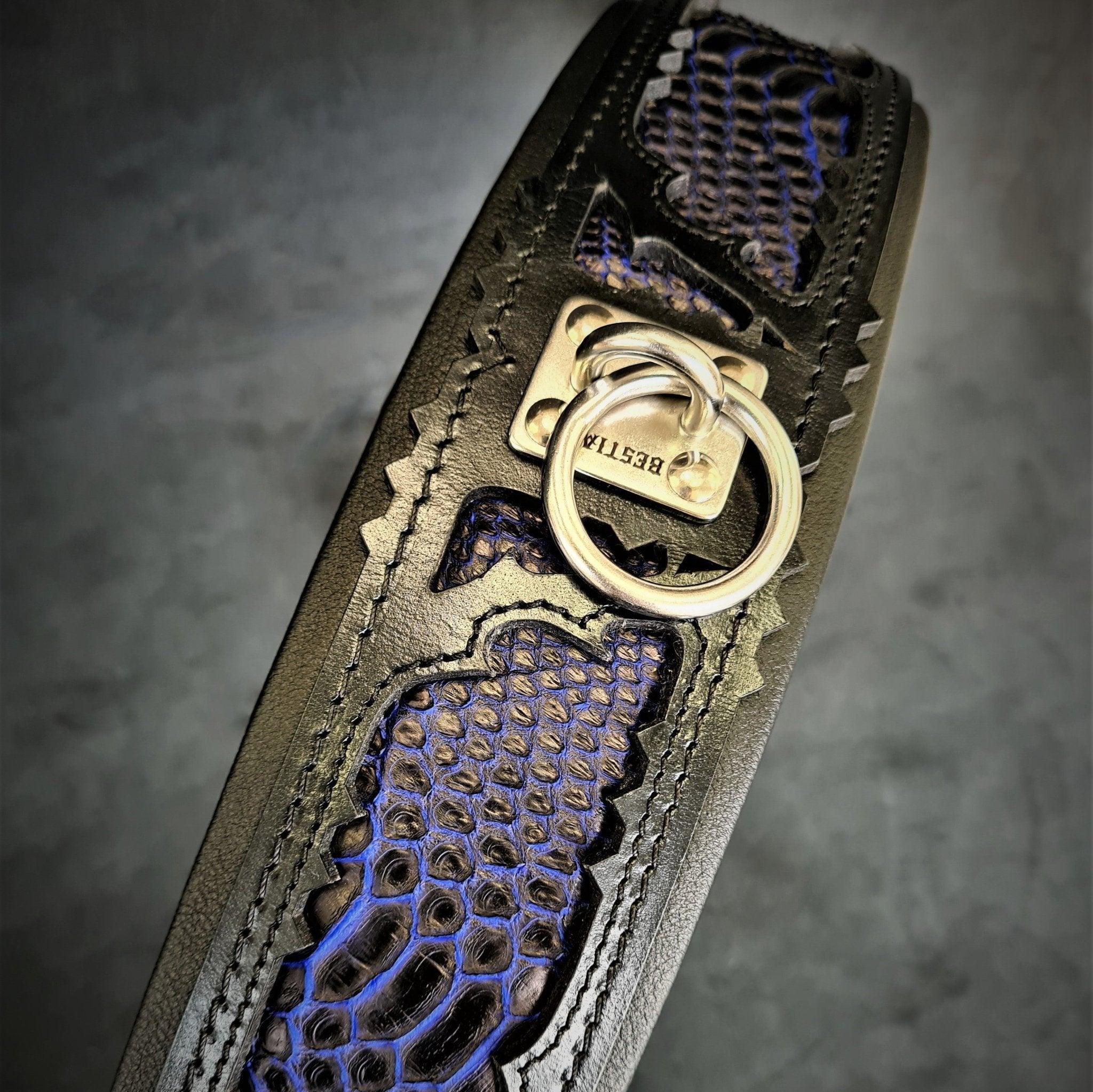 💙 Indigo Collar - Collier Cuir Premium | Python Peint à la Main & Soft Cushion