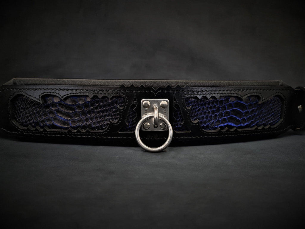 💙 Indigo Collar - Collier Cuir Premium | Python Peint à la Main & Soft Cushion