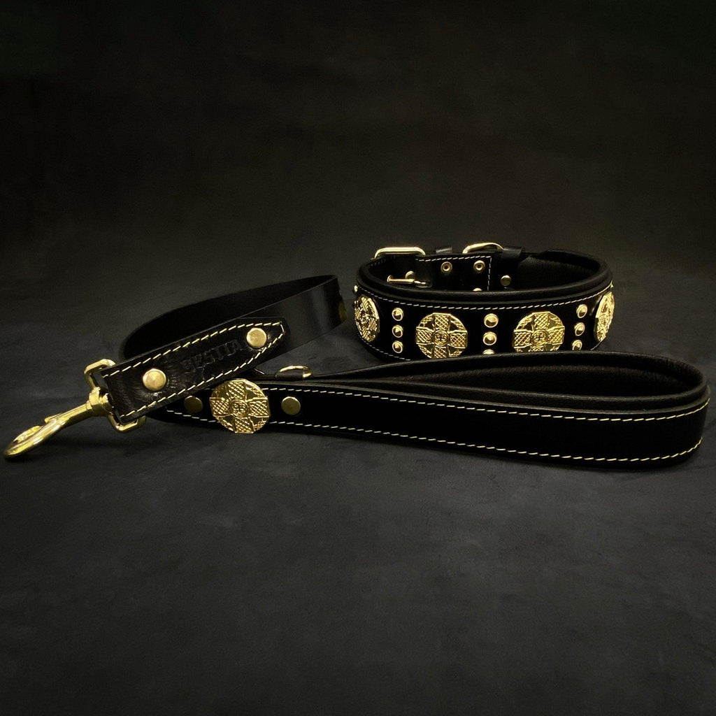 Luxe Artisanal Dog 🐺 MAXIMUS COLLAR - Black & Gold Edition (6.5 cm / 2.5”) - Fait Main en Europe