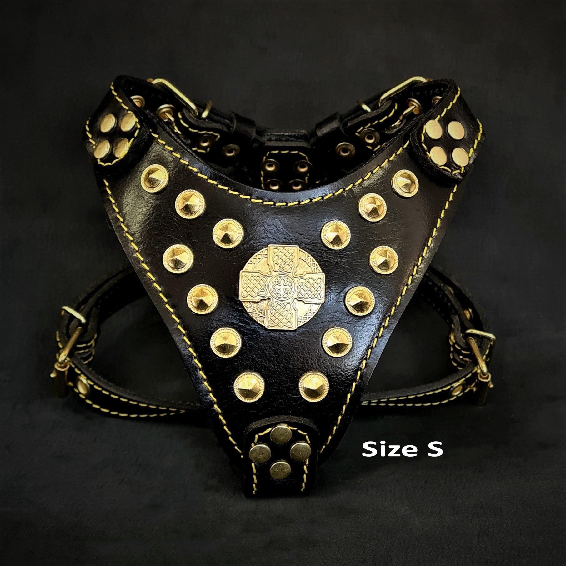 Luxe Artisanal Dog 🐺 MAXIMUS HARNESS - Black & Gold Edition (Fait Main en Europe)