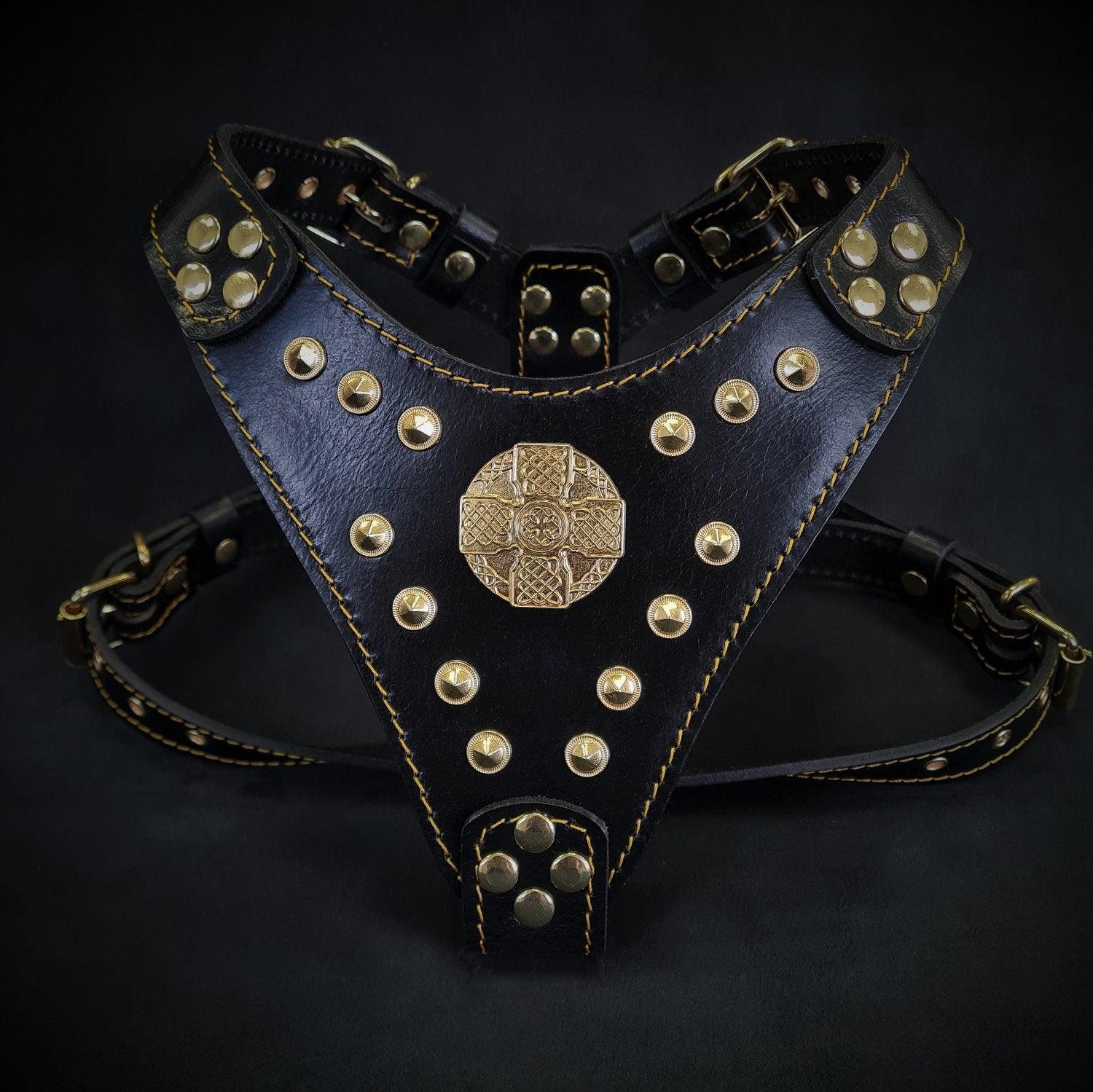 Luxe Artisanal Dog 🐺 MAXIMUS HARNESS - Black & Gold Edition (Fait Main en Europe)